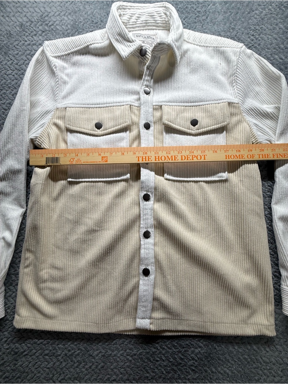 Two-Tone Corduroy Button-Down Shirt in Cream and Tan - Picture 4 of 7